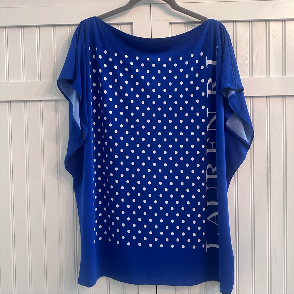 Ralph Lauren Blue and White Polka Dot Blouse